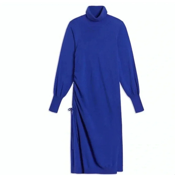 NWT TED BAKER LONDON AAVVAA Sweater Turtleneck Dress Blue Ruched Ted 2 = US 6 - Picture 6 of 13
